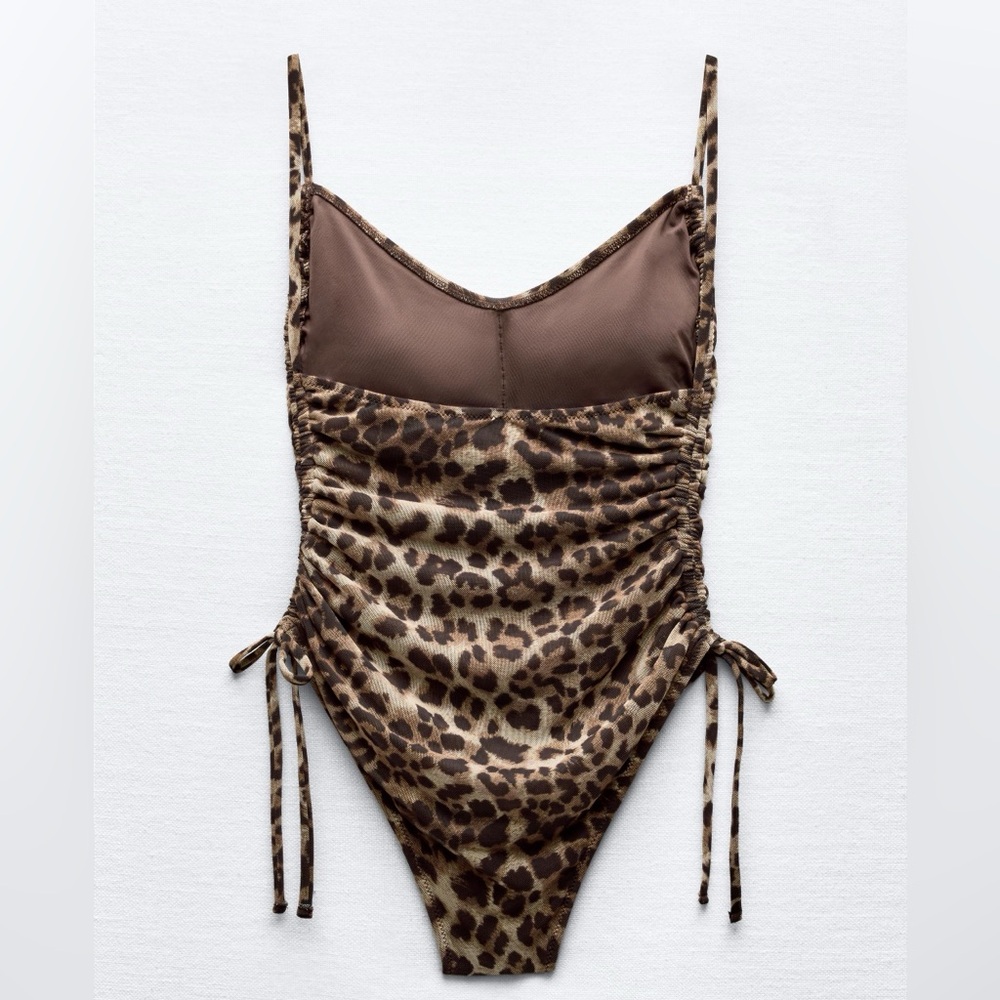 ZARA XL NWT Animal Print Swimsuit w Side Ties - Picture 5 of 5